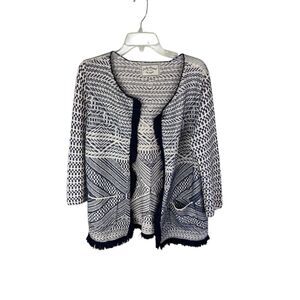 Lucky Brand Women's‎ XL Open Front Aztec Fringe Cardigan Sweater Geometric Blue